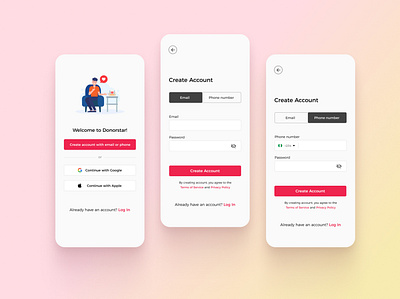 Sign up screens for blood donation mobile app app blood blood donation create account dailyui design donor ikanthony mobile app registration sign up ui uiux ux