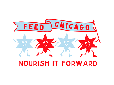 Feed Chicago badge branding character charity chicago feed flag food forward illinois illustration logo march non profit non profit branding nourish procreate smile star type
