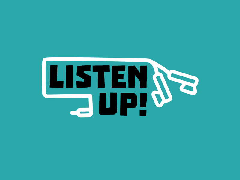 Listen Up! Podcast Festival animated logo animation bolt brand design brand identity branding branding design design gif headphones illustration listen logo podcast podcast logo type vector