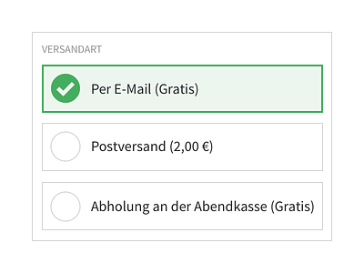 Shipping checkmark form green input radio button radiobuttons