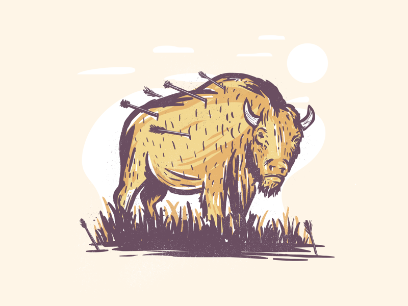 Injured wildlife fresco vector injured bison inktober