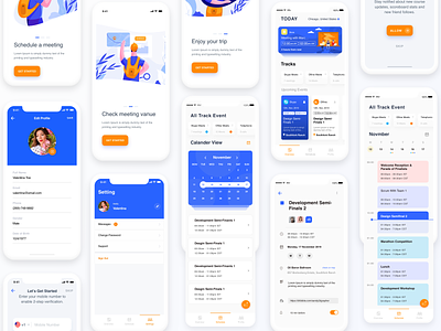 Calendar flow and interface with meetings schedule application daily 100 design icon illustration ios mobile product sketchapp ui vector