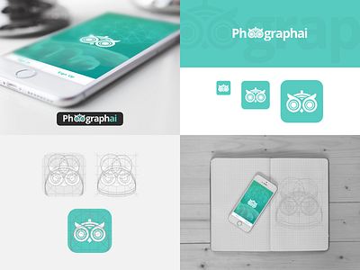 Photogrphai logo application brand identity color palette grid icon ios iphone logo design mark photo product branding typography