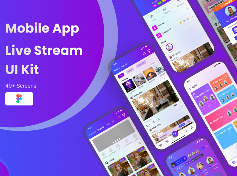 Live Stream UI Kit designs, themes, templates and downloadable graphic