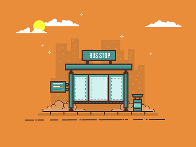 Bus stand bus chennai city color flat house icon illustration line minimal stop strokes