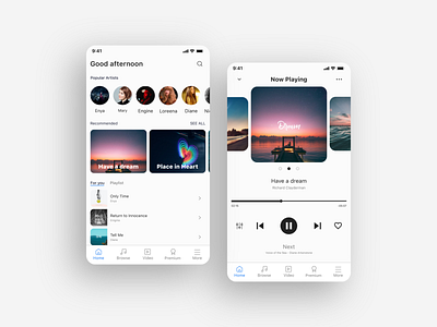 Home & Player Screens - Music App