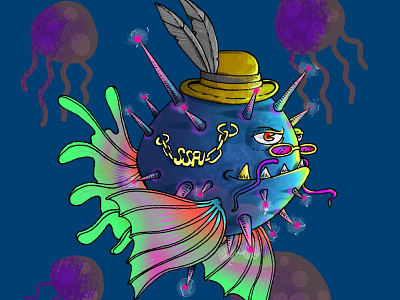 SPIKYSPACEFISH x KELIMUTUART character graphic design illustration