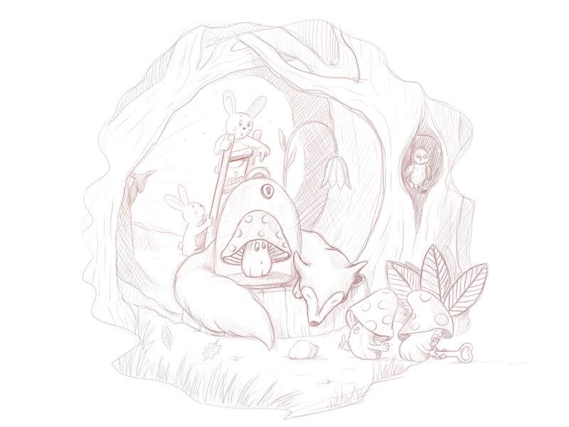 telling stories deer forest fox get help illustration key mashroom out rabbit team work