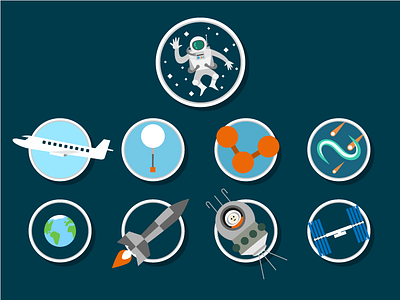 Walk to the ISS icons astronaut aurora cosmonaut earth icons iss meteor planet rocket space space station vostok
