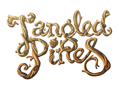 Tangled Pines logo render comic digital painting illustration lettering logo pine cone wood