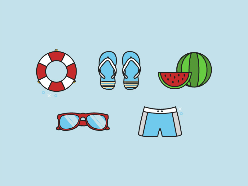 Summertime rescue ring sunglasses beach watermelon flipflop summer