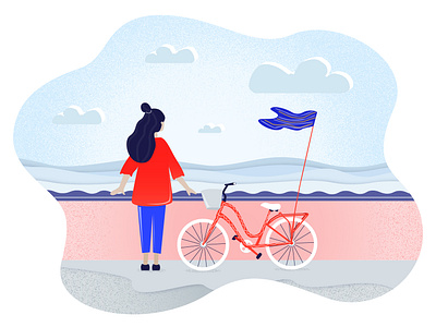 Summer time 2d adobe beach bike bycicle character clouds design girl illustration illustrator ride sky texture