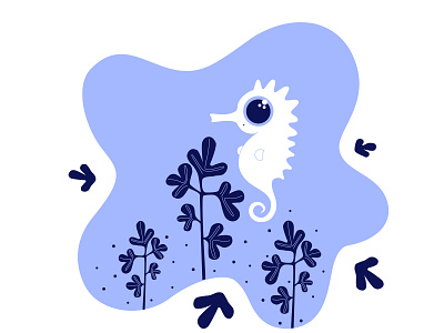 Seahorse 2d adobe character cute cute animal illustration illustrator leafs plants seahorse vector