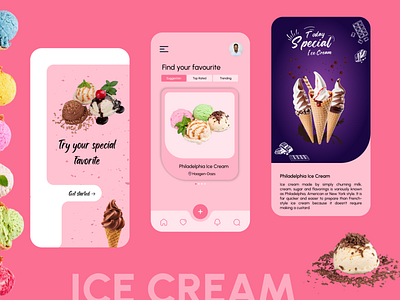 Mobile app design | Ice cream shop app branding design figma graphic design icecream illustration ui ux