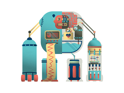 Earthquake Detector Robot character grainy illustration retro