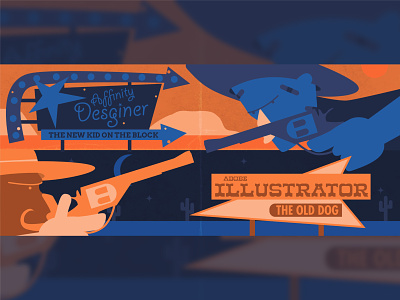 Blog Article Illustration - Designer vs Illustrator affinitydesigner blog complementary colors cowboy editorial illustration illustration illustrator