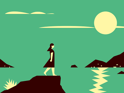 Summertime sadness geometric girl island lonely summertime vacation vector illustration woman young