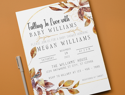 Falling In Love With Baby - Baby Shower Invitation autumn baby invite autumn baby shower autumn baby shower invite autumn shower invite baby shower idea baby shower invitation baby shower invite baby shower party ideas canva design digital invitation fall baby shower fall baby shower invite falliing in love ideas falling in love baby graphic design invitation template