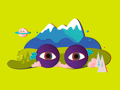Mountain View I blue colorful eyes green illustration mountain playful purple swiss