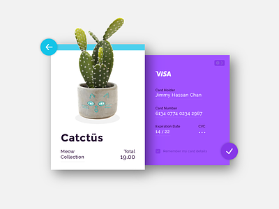 DailyUI Challenge #002 - Credit Card Checkout 002 cactus cat checkout colorful credit card dailyui login playful purple ui