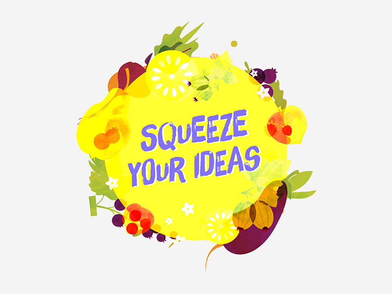 FoodHack Meetup - Squeeze Your Ideas colorful pop healthy veggies fruits yellow lemon squeeze foodhack icon