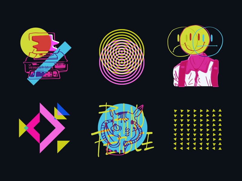Couleur 3 - Brand Research electric black branding rebrand music geometric shapes playful colorful rhino people icons