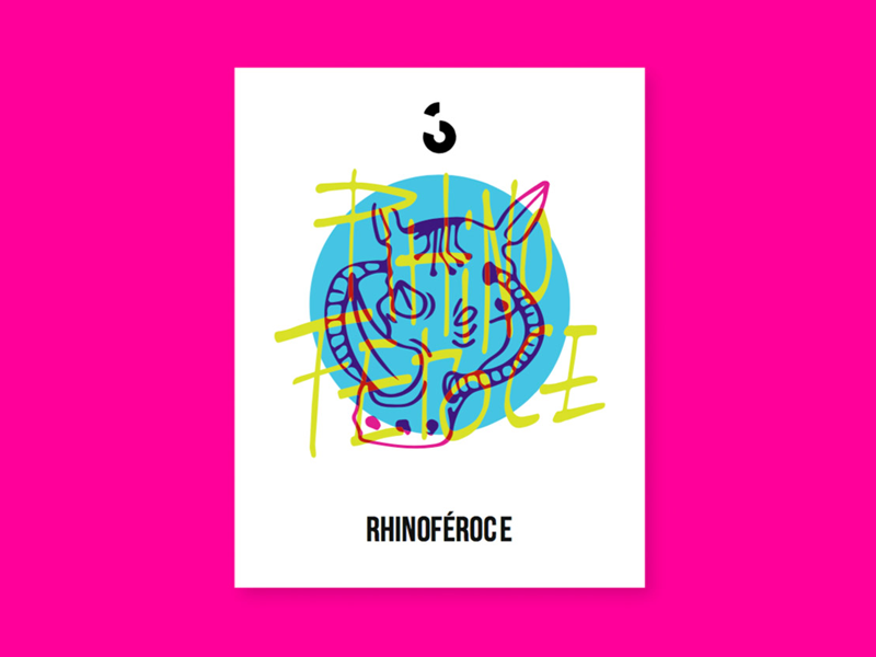 Couleur 3 - Branding Research - Rhinoféroce music icons research pink electric blue rhino illustration rebrand
