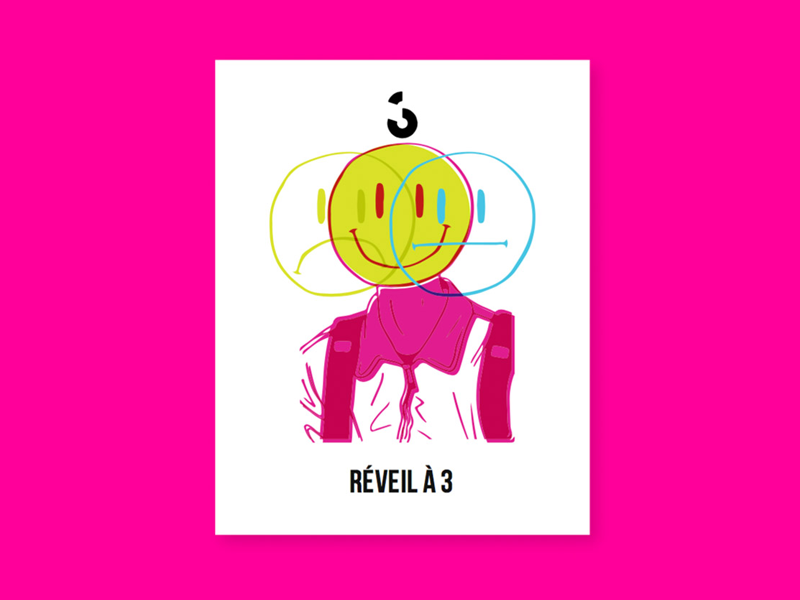 Couleur 3 - Branding Research - Réveil à 3 electric black branding rebrand music geometric shapes playful colorful smiley people icons