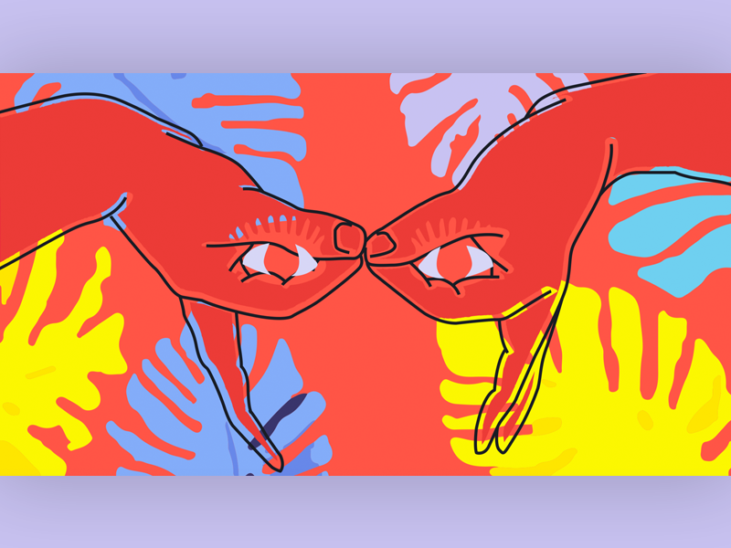 Galaxy Jungle - 02 forest leafs exotic background blue violet purple yellow red hands jungle eyes