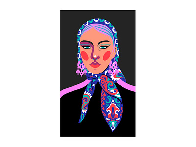 Girl with a headscarf illustration portrait vector