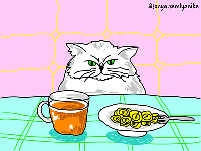 Funny cat with dumplings illustration vector