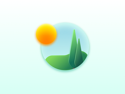 Sunny icon glassmorphism graphic design green icon illustration landscape sun ui vector yellow