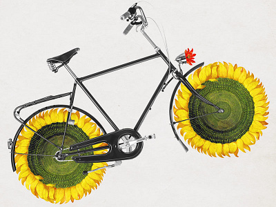 103 Cycle bicycle botanical collage strng sunflower vintage
