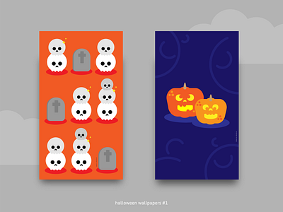 Halloween Wallpapers #1 blue design flat ghost halloween illustration iphone minimal orange pumpkin scary vector wallpaper