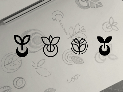 Logo Sketches branding carbon design flat green leaf logo minimal nature