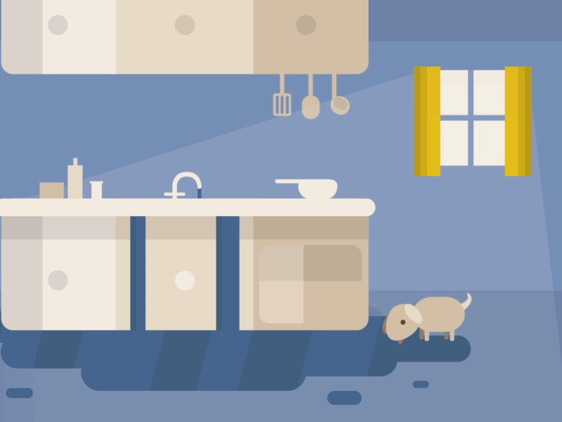 Kitchen problems 2016 animation dog fridge gif kitchen leak motion graphic robin van den bemt studio fungi water