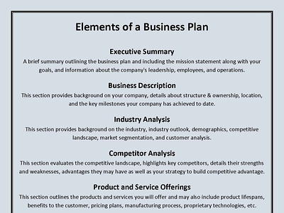 Elements of Business Plan business plan business plan format business plan outline business plan writers elements of business plan