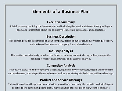 Elements of Business Plan