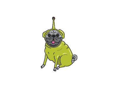 Alienpug alien costume dog halloween illustration pug