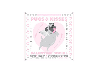 Pugs Kisses cute dog heart kiss pink poster pug valentine