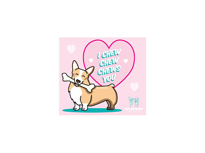 Chews bone card corgi dog valentine woof