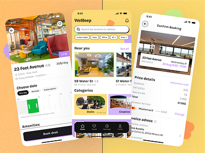 Coworking Neubrutalism Mobile App | UI Challenge #12 app booking coworking coworking space design ios mobile office office space product design reservation space talent garden teams ui ux wework work work space working