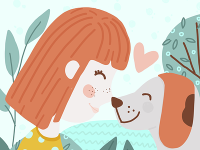 True love friendship girl and dog muted pallette petdog vector illustration