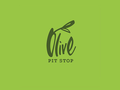 Logo Olive Pit Stop brush food green handwritten lettering logotype oil olive organic vector