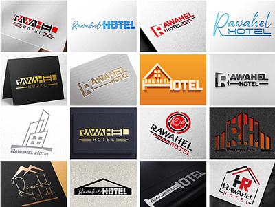 Rawahel Hotel Logo branding business card graphic design logo typography ui ux vector