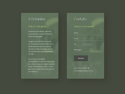Botanika - Concept mobile site design (Sobre e Contato) design mobile responsive ui ui design ux web web design website