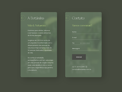 Botanika - Concept mobile site design (Sobre e Contato)