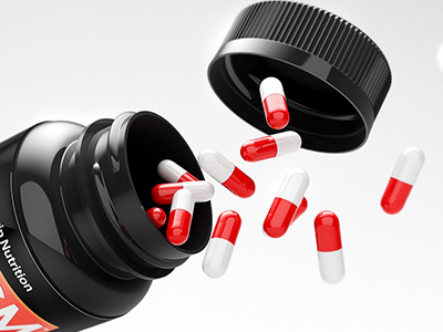 Bottle with pills 3d 4d art awesome background black bottle c4d cinema design digital gloss glossy graphic imagine label nice pills polished ray red render rendered rendering shot studio tags vray white