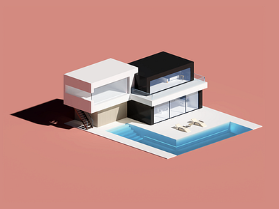Modern House 3d architecture first shot hellodribbble house isometric magicavoxel voxel voxel art