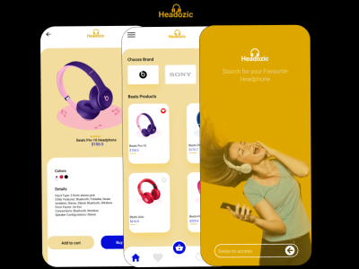 Headozic Mobile application app-ui design adobe xd application branding design ecoomerce figma headphone mobile app music ui ui ux